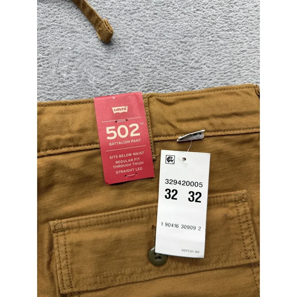 Levi's 502‎ Battalion Pants Mens Measured 33x31 Brown Chino Regular Fit Canvas
